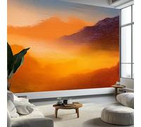 Tramonto Di Montagne Con Pittura A Olio Carta Da Parati 3D Fotomurale 500 x 280 cm Arancione Murali, Per Soggiorno Divano Tv Hotel A Tema Corridoio Di Lusso Sfondo Dipinto Murale