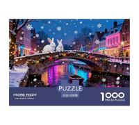 Tramonto di Natale a Bruges Puzzle in Legno Impermeabile DIY Puzzles Da 1000 Pezzi Per Adulti Impossibili Per Decorazioni Domestiche