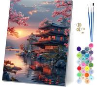Tramonto Dipingere con i Numeri Adulti con Telaio, Dipingere con i Numeri Architettura, DIY Paint by Numbers Kits con Pennelli e Pigmento Acrilico, Decorazioni Casa, Regalo Donna 50x65cm G-3150
