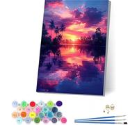 Tramonto Dipingere con i Numeri Adulti con Telaio, Dipingere con i Numeri Fiume, Fai da te Paint by Numbers Kits con 3 Pennelli e Pigmento Acrilico,Decorazioni Casa, Regalo Donna 70x95cm 6-6775