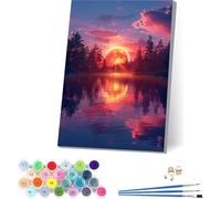 Tramonto Dipingere con i Numeri Adulti con Telaio, Dipingere con i Numeri Fiume, Fai da te Paint by Numbers Kits con 3 Pennelli e Pigmento Acrilico,Decorazioni Casa, Regalo Donna 100x135cm Y-3576