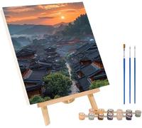 Tramonto Dipingere con i Numeri Adulti con Telaio, Paint by Numbers Architettura, DIY Dipingere con i Numeri Kit con 3 Pennelli e Vernice Acrilica, Decorazione Casa, Regalo Donna 50x65cm 4-7268