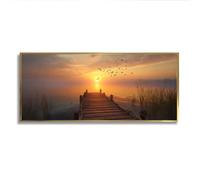 Tramonto Dock View Tela di canapa Paesaggio panoramico contemporaneo Poster Pittura Stampe di opere d'arte Murale scandinavo per l'arredamento di interni 40x101cm con cornice d'oro