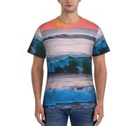 Tramonto e alba con onde del mare dell'oceano stampa da uomo t-shirt a maniche corte per allenamento casual uscite comode da indossare tutti i giorni sport, Nero , L