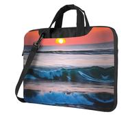 Tramonto e alba con onde del mare dell'oceano stampa leggera versatile ufficio borsa da lavoro elegante e funzionale borsa per laptop donna uomo, Nero , 14 inch