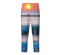 Tramonto e alba con onde oceaniche del mare stampa sonno tempo libero pantaloni comodi vestibilità pantaloni pigiama pantaloni relax comodo, Nero , 10-12