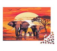 Tramonto elefante Africa Puzzles 1000 Pezzi In Incastro Perfetto,Un Gioco Di Puzzle Per Enigma Per Lo Stress Relief,Ideale Per Per La Decompressione E La Decorazione Delle Pareti,Regalo Di Complean