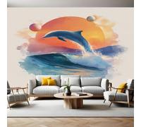 Tramonto Fotomurale da Parete 250 x 175 cm Delfini dell'oceano Carta da parati TNT Murale 3D Moderna Poster Gigante Design Carta per Pareti Soggiorno Camera de Letto Sala Ufficio