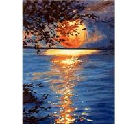 Tramonto in riva al mare Dipingere con i Numeri Adulti,Fai da Te Paint by Numbers Kit con Pennelli Pittura a pigmento Acrilico per Adulti Bambini Olio su Tela Casa Parete Decor - con cornice,40x50cm