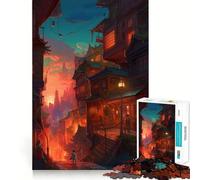 Tramonto in una città fantastica - Puzzle difficile per adulti da 1000 pezzi - Rafforza la memoria, allevia lo stress, bordo di alta qualità, opera d'arte 50x75cm