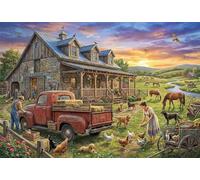 Tramonto in una Fattoria Retro Puzzle 1000 Pezzi,Antistress,Sfida Impossibile,Idea Regalo,Adulti E Ragazzi,Decorazione Casa,Cartone Di Qualità,Gioco Educativo,dai 14 Anni 52x38cm