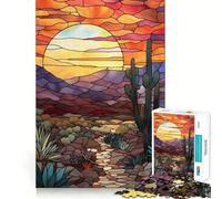 Tramonto nel deserto in vetrata artistica, puzzle da 1000 pezzi per adolescenti, gioco per esercitare la mente, momento di condivisione, taglio di precisione, pezzo da collezione artistica 50x75cm