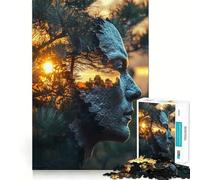 Tramonto nella natura attraverso un volto Puzzle difficile per adulti da 1000 pezzi Gioco di logica stimolante Ideale per momenti di condivisione Bordo trasparente Regalo perfetto (38x26cm)