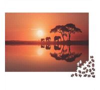 Tramonto on The Savana africana Jigsaw Puzzle 1000pcs (75x50cm) Adulti Elefantes And Antelope Puzzle Gioco EduGattoivo Decorazioni Per La Casa