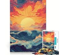 Tramonto, onde dell'oceano, Giappone, adolescenti, puzzle da 1000 pezzi, memoria, luce, relax, design, assemblaggio, decorazione murale 38x26cm