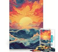 Tramonto, onde dell'oceano, Giappone, puzzle da 1000 pezzi per adolescenti, gioco intelligente, momento di condivisione, taglio liscio, lista dei desideri di Babbo Natale 38x52cm