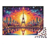 Tramonto Parigi Carta spessa Torre Eiffel nella città cosmica di notte Confezione puzzle attività familiare regalo di Natale 38x26cm/1000 pezzi