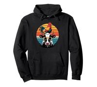 Tramonto Retrò Bestiame Mucca Gallo Gallina Felpa con Cappuccio