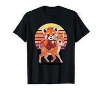 Tramonto Retrò Panda Rosso Cervo Orso Panda Maglietta