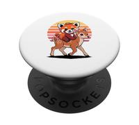 Tramonto Retrò Panda Rosso Cervo Orso Panda PopSockets PopGrip Adesivo