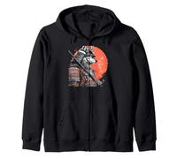 Tramonto Samurai Lupo Guerriero Giapponese Stile Ukiyo-e Felpa con Cappuccio