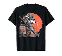 Tramonto Samurai Lupo Guerriero Giapponese Stile Ukiyo-e Maglietta