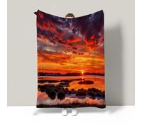 Tramonto Scena Del Lago Coperta Morbida E Accogliente In Pile Di Flanella Per Divano, Tv E Letto - Microfibra Per Decorazioni Casa (220×240 Cm, Rosso Intenso)