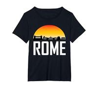 Tramonto Skyline Silhouette di Roma Italia T-Shirt Maglietta, Donna Plus-Size, Nero, 5X