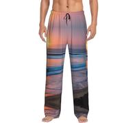 Tramonto Spiaggia Stampa Pantaloni Pigiama Degli Uomini Pantaloni Del Pigiama Morbido Sonno Pantaloni Per Gli Uomini Lounge Pant Per La Casa Comfort, Nero , M