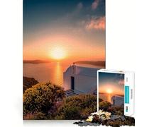 Tramonto su Santorini Puzzle da 1000 pezzi per adolescenti Gioco intelligente per il relax Assemblaggio di modelli Lista dei desideri di Babbo Natale 38x52cm