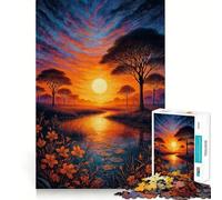 Tramonto su un fiume tranquillo, puzzle della savana africana per adolescenti, 1000 pezzi, gioco cognitivo, hobby rilassante, bordo premium, regalo di Natale 50x75cm