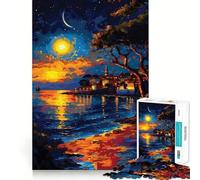 Tramonto su una città costiera Puzzle da 1000 pezzi per ragazzi, gioco di logica stimolante per il relax, bordi chiari, sorpresa di compleanno 38x52cm