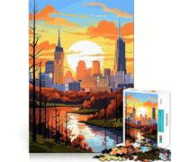 Tramonto su una città - Puzzle difficile per adulti da 1000 pezzi - Rafforza la memoria, allevia lo stress, bordo di alta qualità, opera d'arte 38x26cm