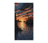 Tramonto sul lago Copertura per porta di benvenuto Sfondo decorativo da appendere per porta d'ingresso, grande sfondo divertente, decorazioni per interni ed esterni, decorazione per feste, 90 x 180 cm