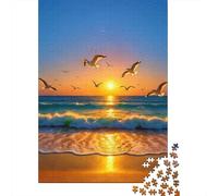 Tramonto sul mare con uccelli Puzzle Spruzzi sulla Spiaggia 1000 Tessere Cartone Resistente Per Adulti E Ragazzi, Educativo Stimolante, Idea Regalo Premium Natale Decorazione 70x50cm/1000pcs