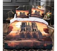 Tramonto sulla cattedrale Set Di Copripiumino Set di biancheria da letto 3 Pezzi stampa di 3D con cerniera cerniera nascosta Architettura gotica copripiumino for ragazzi e adulti Single（140x200cm）