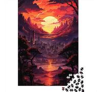 Tramonto sulla città con alberi Puzzle da 1000 pezzi per adolescenti Regali Puzzle in legno per adulti Giochi educativi per la casa Giocattoli fai da te 1000 pezzi (38x26 cm)