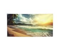 Tramonto sulla spiaggia Banner segno per esterni interni compleanno sfondo poster decorazioni per feste forniture sfondo foto con occhielli bandiera da parete personalizzata