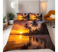 Tramonto Sulla Spiaggia Copripiumino Una PiazzaMezza 200x200 (2 Federa 50x80) 3 Pezzi Stile Tropicale Set Copripiumino 3D Microfibra Ultra Angoli FissiCerniera Morbido LeggeroFacile da Lavare