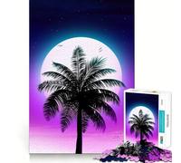 Tramonto sulle palme Synthwave, puzzle da 1000 pezzi per adolescenti, gioco per esercizi mentali, momento di condivisione, taglio di precisione, pezzo da collezione artistica 38x52cm