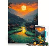 Tramonto sulle risaie - Puzzle da 1000 pezzi per adolescenti - Gioco di sfida mentale - Passatempo rilassante - Taglio preciso - Regalo delizioso 50x75cm