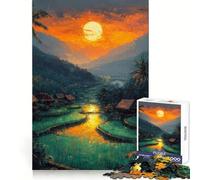 Tramonto sulle risaie - Puzzle da 1000 pezzi per adolescenti - Gioco di sfida mentale - Passatempo rilassante - Taglio preciso - Regalo delizioso 50x75cm