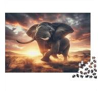 Tramonto sull'elefante Puzzles 1000 Pezzi Carta riciclata per adulti Puzzle per adulti Gioco educativo con sfida Ottima idea regalo per il relax 38x26cm/1000pcs