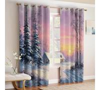 Tramonto Tende Oscuranti Termiche Moderne Piccola casa sotto la neve con Occhielli Set 2 Pannelli 140L x 175A cm Stampa 3D Poliestere Camera Soggiorno Cameretta Bambini