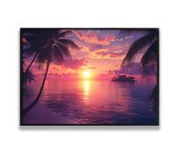 Tramonto tropicale serenità palme tela di canapa arte della parete spiaggia immagini di opere d'arte stampe di paesaggi marini poster pittura oceano per sala conferenze decor 60x92cm con cornice nera