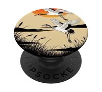 Tramonto volo di gru sopra paesaggio delle zone umide PopSockets PopGrip Adesivo