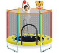 Trampolino da 150 cm, per interni ed esterni, con rete di sicurezza, mini trampolino per bambini, con cestino da basket, robusto tappeto per ragazzi e ragazze