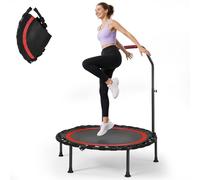 Trampolino da fitness, pieghevole, con impugnatura regolabile in 5 posizioni, silenzioso, massimo 150 kg, trampolino da giardino, per interni ed esterni (rosso)