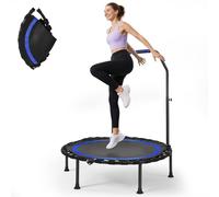 Trampolino da fitness, pieghevole, con impugnatura regolabile in 5 posizioni, silenzioso, max. 150 kg, trampolino da giardino, per interni ed esterni (blu)