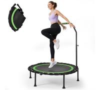 Trampolino da fitness, trampolino pieghevole con impugnatura regolabile in 5 posizioni, basso rumore, massimo 150 kg, trampolino da giardino, per interni ed esterni (verde)